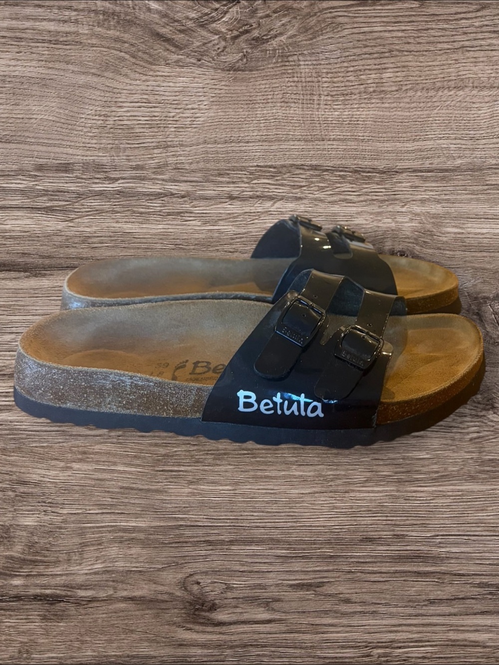 Birkenstock Betula Women’s Black Patent Leather Double-Buckle Slide Sandals